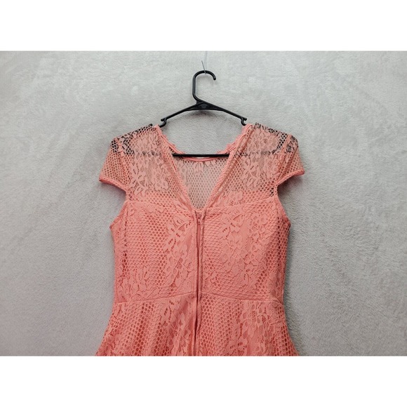 Jodi Kristopher Fit & Flare Dress Womens Size 5 Pink Lace Floral Nylon Back‎ Zip - Picture 8 of 9